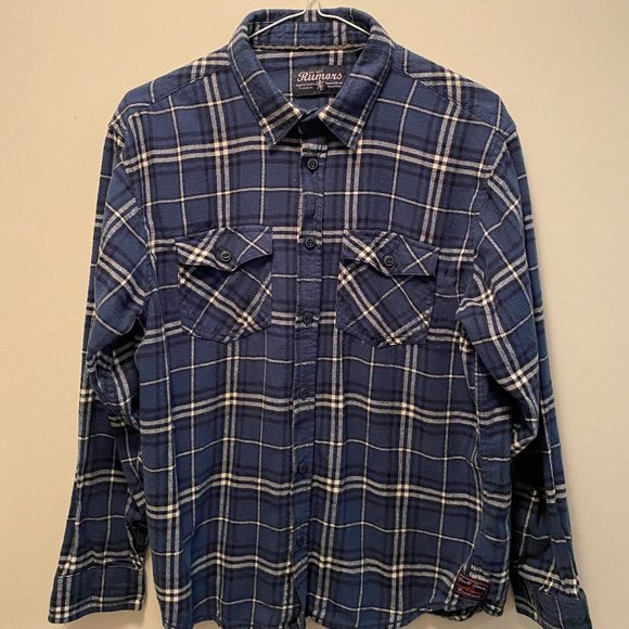 Boys Blue Plaid Flannel Button Up Long Sleeve Shirt Size: XL 100% Cotton - Picture 1 of 6